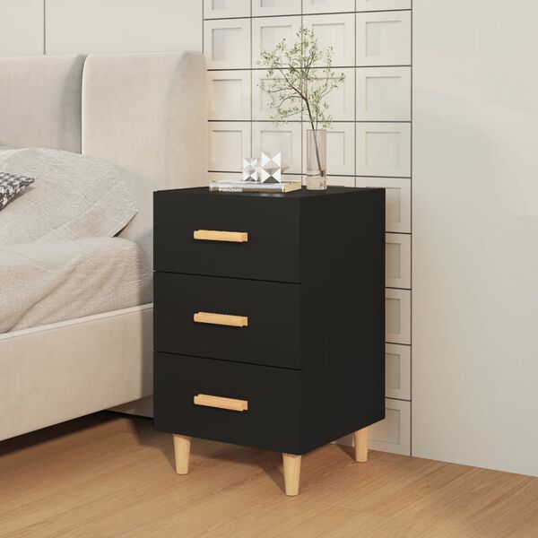 vidaXL Nightstand Black Engineered Wood Medium Nightstand Rectangular