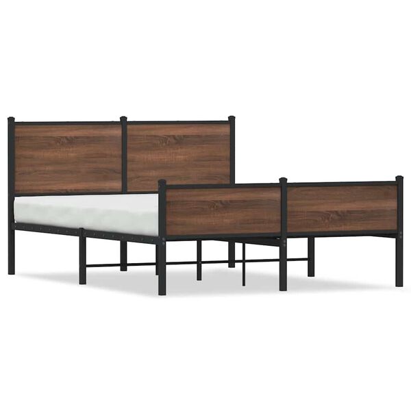 vidaXL Bed Frame Brown Oak Steel, Engineered wood King Size Bed Frame