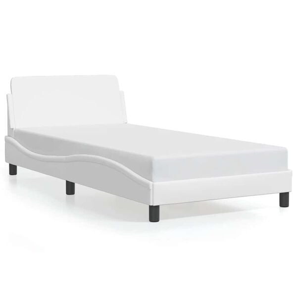 vidaXL Bed Frame White Faux leather, metal, plywood, engineered wood