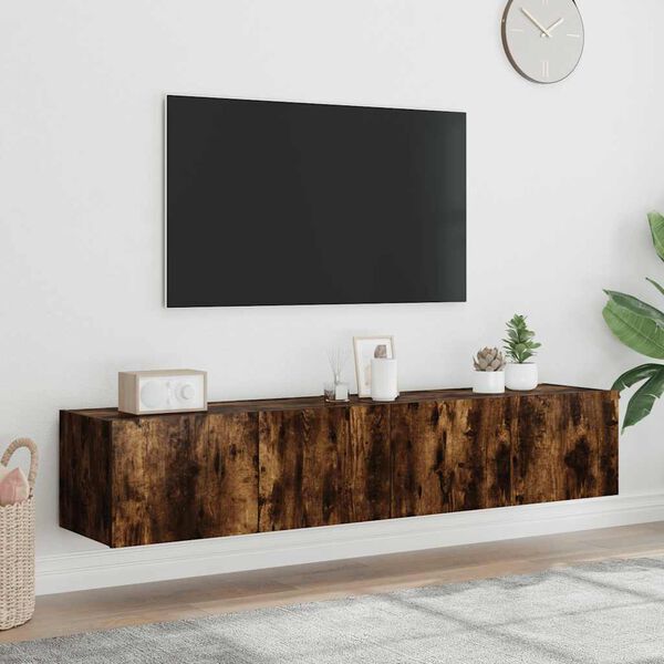 vidaXL TV Wall Cabinet Set of 2 Smoked Oak Engineered wood Floating Unit