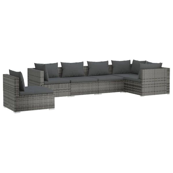 vidaXL Garden Lounge Set Grey Poly Rattan 6 Piece Modular