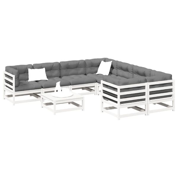 vidaXL Garden Sofa Set White Solid pine wood Large Modular