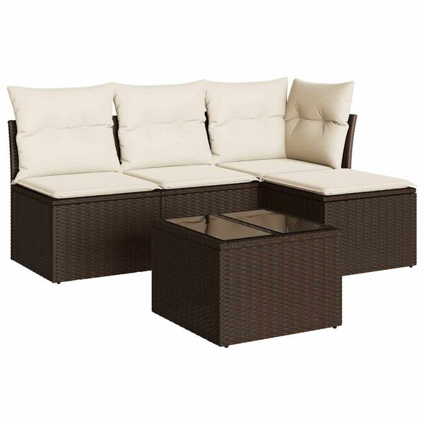 vidaXL Garden Sofa Set Brown PE rattan 3-Seater Adjustable Feet