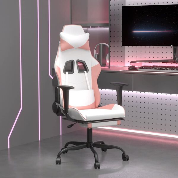 vidaXL Gaming Chair White and Pink 75% PVC, 5% cotton, 20% polyester