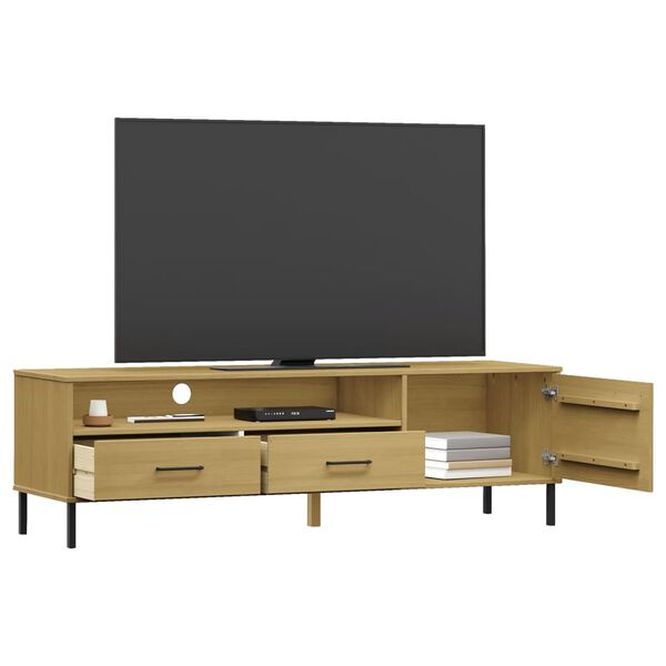 vidaXL TV Cabinet Brown Solid pine wood, metal Medium TV Cabinet