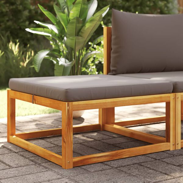 vidaXL Garden Footstool Grey Cushion, Natural Wood