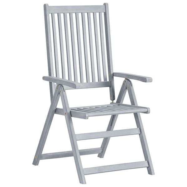 vidaXL Patio Chair Set of 6 Gray, Green Solid Acacia Wood, 100% Polyester