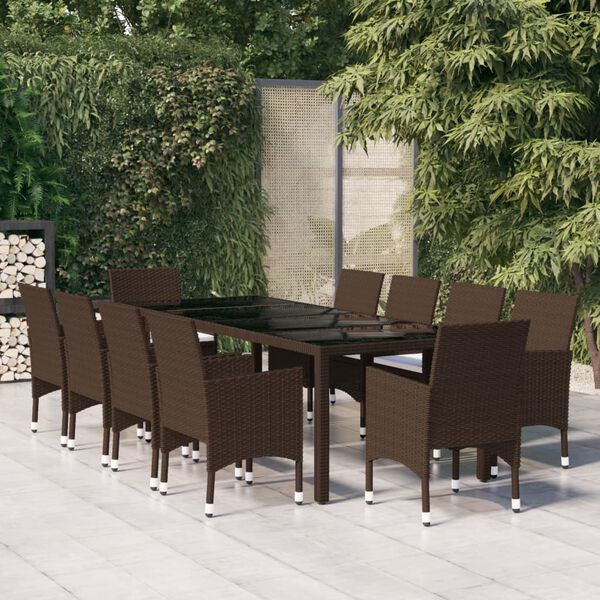 vidaXL Garden Dining Set Brown Poly rattan Large Stackable