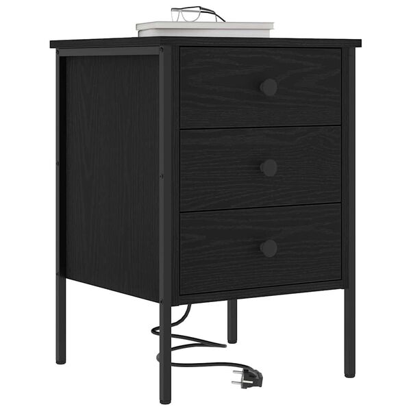 vidaXL Bedside Cabinet with Drawer Black Oak 16.54 x 16.14 x 24.02 in