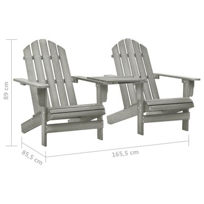 vidaXL Patio Adirondack Chairs with Tea Table Solid Wood Fir Gray