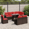 vidaXL 9 Piece Patio Sofa Set with Cushions Brown Poly Rattan Acacia