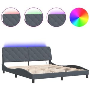 vidaXL Bed Frame with LED without Mattress Dark Gray 72"x83.9"Velvet