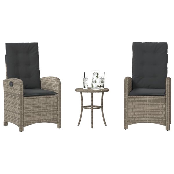 vidaXL Bistro Set Grey PE rattan, powder-coated steel, 100% polyester fabric
