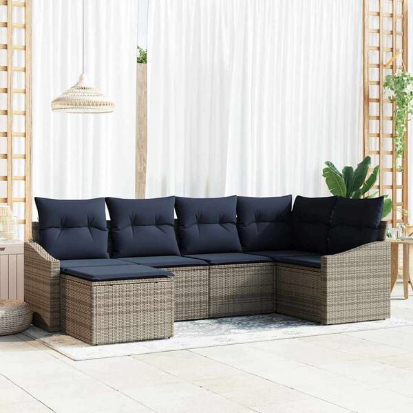 vidaXL Sofa Set with Cushion 6 pcs Grey Poly Rattan