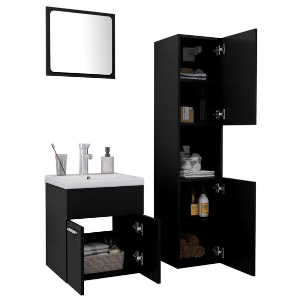 vidaXL Bathroom Furniture Set Black Engineered wood, acrylic