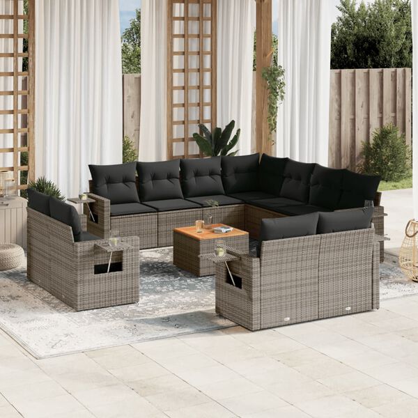vidaXL Garden Sofa Set Grey PE Rattan 12-Piece Set Foldable