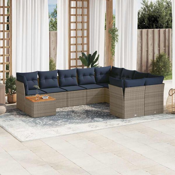 vidaXL 10 Piece Patio Sofa Set with Cushions Gray Poly Rattan