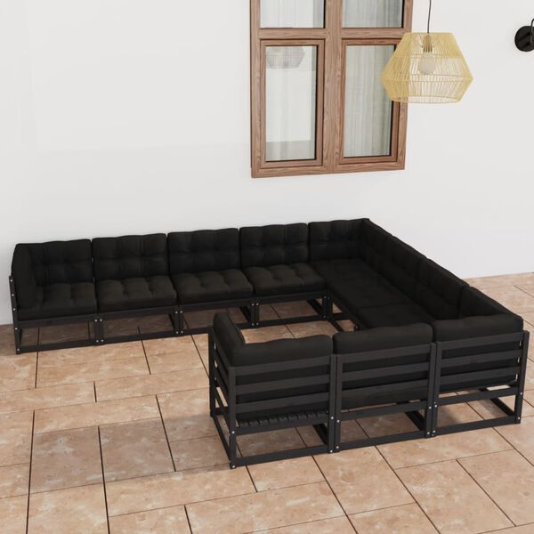 vidaXL Garden Lounge Set Black Solid pinewood, 100% polyester Medium
