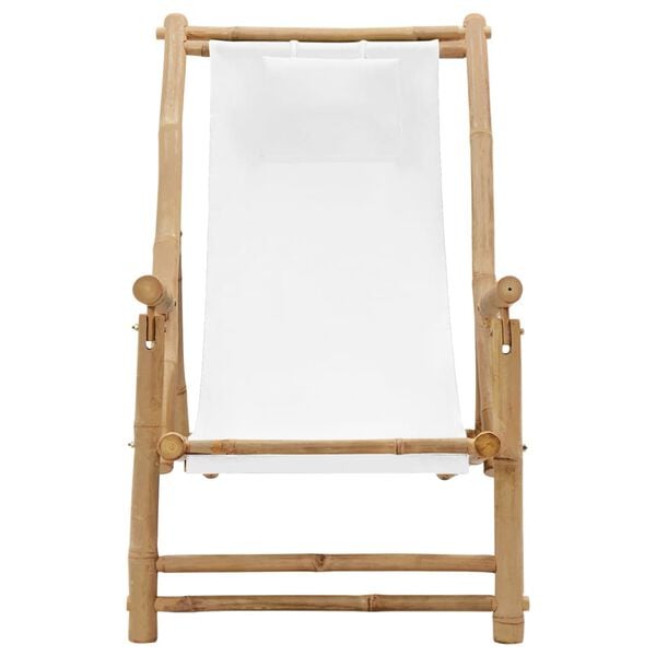 vidaXL Deck Chair Cream White Bamboo, Canvas (100% Polyester) Standard