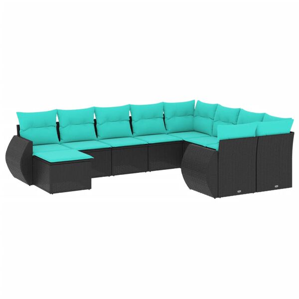 vidaXL 10 Piece Garden Sofa Set with Cushions Black Poly Rattan