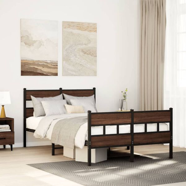 vidaXL Bed Frame Brown oak Steel, Engineered wood Small double Bed Frame