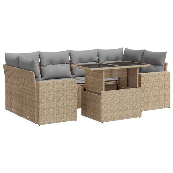 vidaXL Garden Sofa Set Beige PE rattan Adjustable Armrests