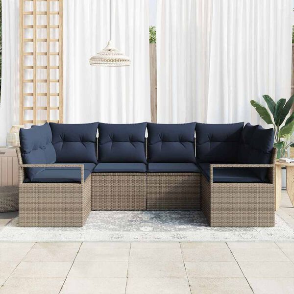 vidaXL Sofa Set with Cushion 6 pcs Grey Synthetic: Poly Rattan