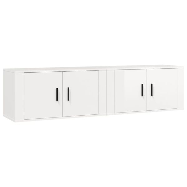 vidaXL Wall-mounted TV Cabinet Set of 2 High gloss white Engineered wood