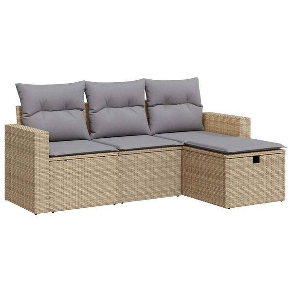 vidaXL Garden Sofa Set Beige PE rattan, powder-coated steel, fabric Medium