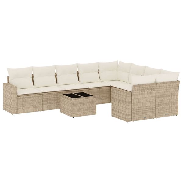 vidaXL Garden Sofa Set Beige PE Rattan and Powder-Coated Steel Large
