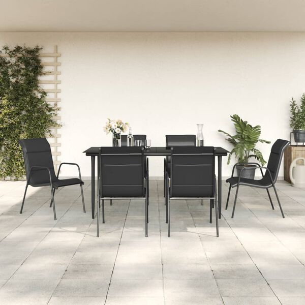 vidaXL Garden Dining Set Black Powder-coated steel Standard Durable