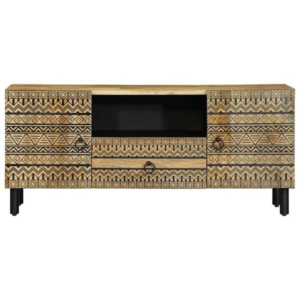 vidaXL TV Cabinet Black Solid Mango Wood Medium TV Cabinet Rectangular