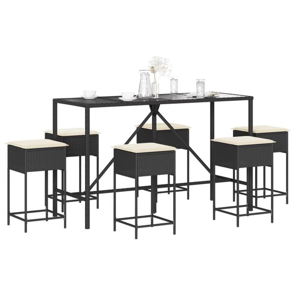 vidaXL Garden Bar Set Black Poly Rattan Large Removable Covers