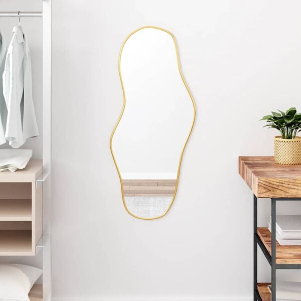 vidaXL Wall Mirror Gold Glass, PVC 35.4 x 15.7 in Wall Mirror Oblong