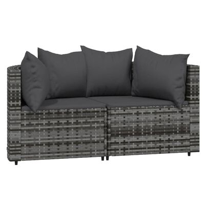 vidaXL Patio Corner Sofas with Cushions 2 pcs Gray Poly Rattan