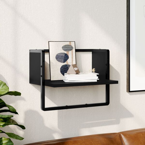vidaXL Wall Shelf Black Engineered wood, metal Small Wall Shelf