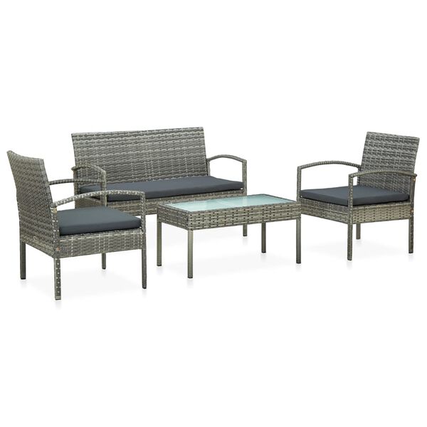 vidaXL Garden Sofa Set Poly rattan: Grey, Cushion: Dark grey