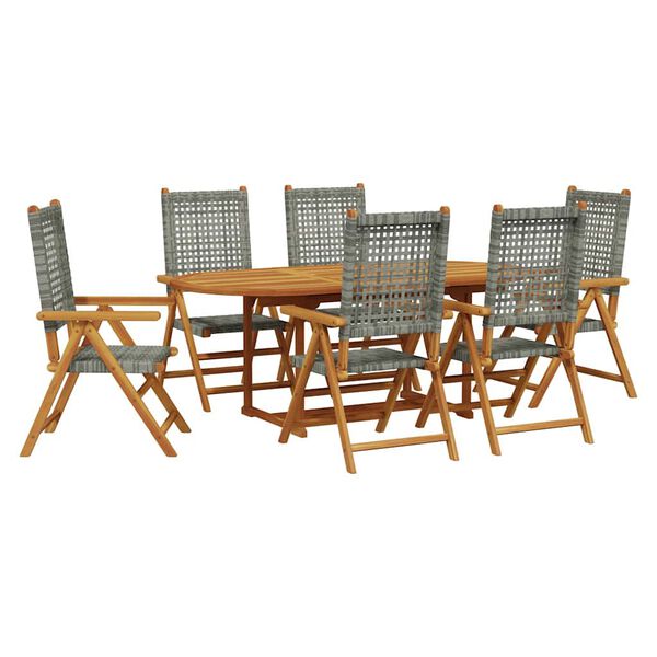 vidaXL Garden Dining Set Grey Solid acacia wood and PE rattan Adjustable