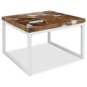 vidaXL Coffee Table Brown and White Teak with resin and steel