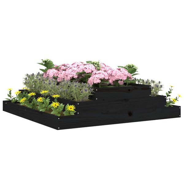 vidaXL Planter Black Solid Pine Wood Large Decorative Inlays Planter