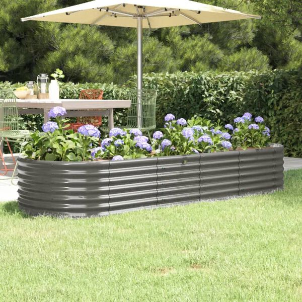 vidaXL Garden Raised Bed Grey Powder-coated steel 88.2 x 31.5 x 14.2 in