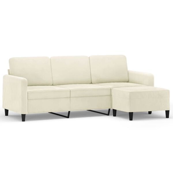 vidaXL 3-Seater Sofa with Footstool Cream 70.9" Velvet