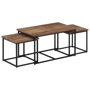 vidaXL Nesting Coffee Table Set of 3 Grey Solid Teak Wood Small