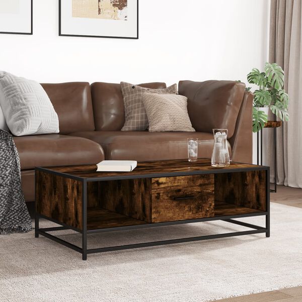 vidaXL Coffee Table Smoked Oak Engineered Wood and Metal Low Profile