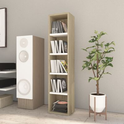 vidaXL CD Cabinet White and Sonoma Oak 8.3"x6.3"x36.8" Engineered Wood