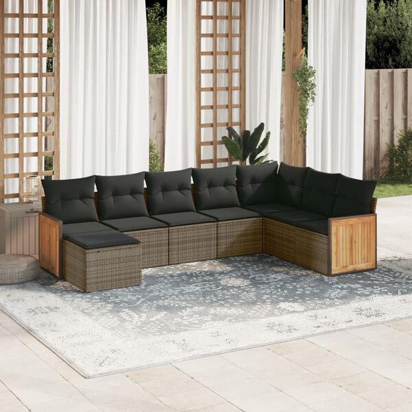 vidaXL Garden Sofa Set Grey PE rattan Large Adjustable Feet