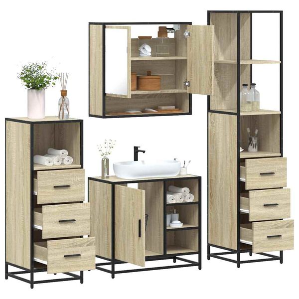 vidaXL Bathroom Furniture Set Sonoma oak Engineered wood, metal Standard