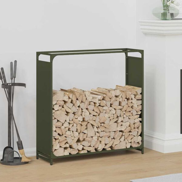 vidaXL Firewood Rack Olive Green 35.4x11.0x35.4" Cold-rolled steel