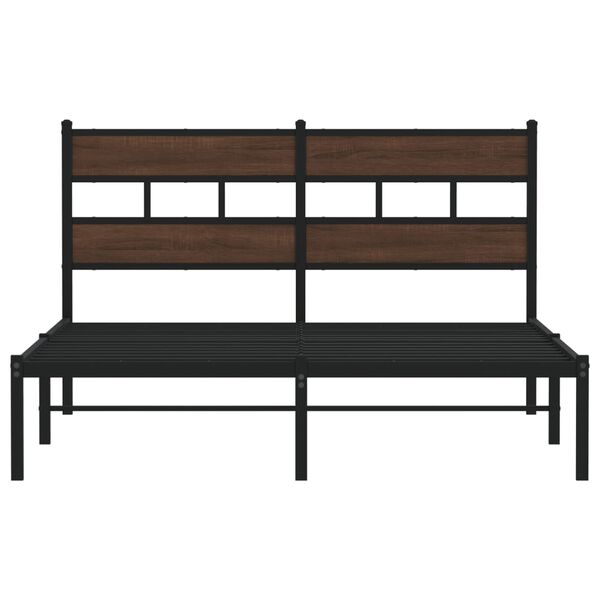 vidaXL Bed Frame Brown Oak Steel, Engineered Wood Full Bed Frame