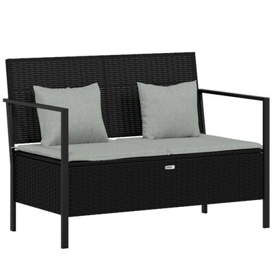 vidaXL 2-Seater Patio Bench with Cushions Black Poly Rattan